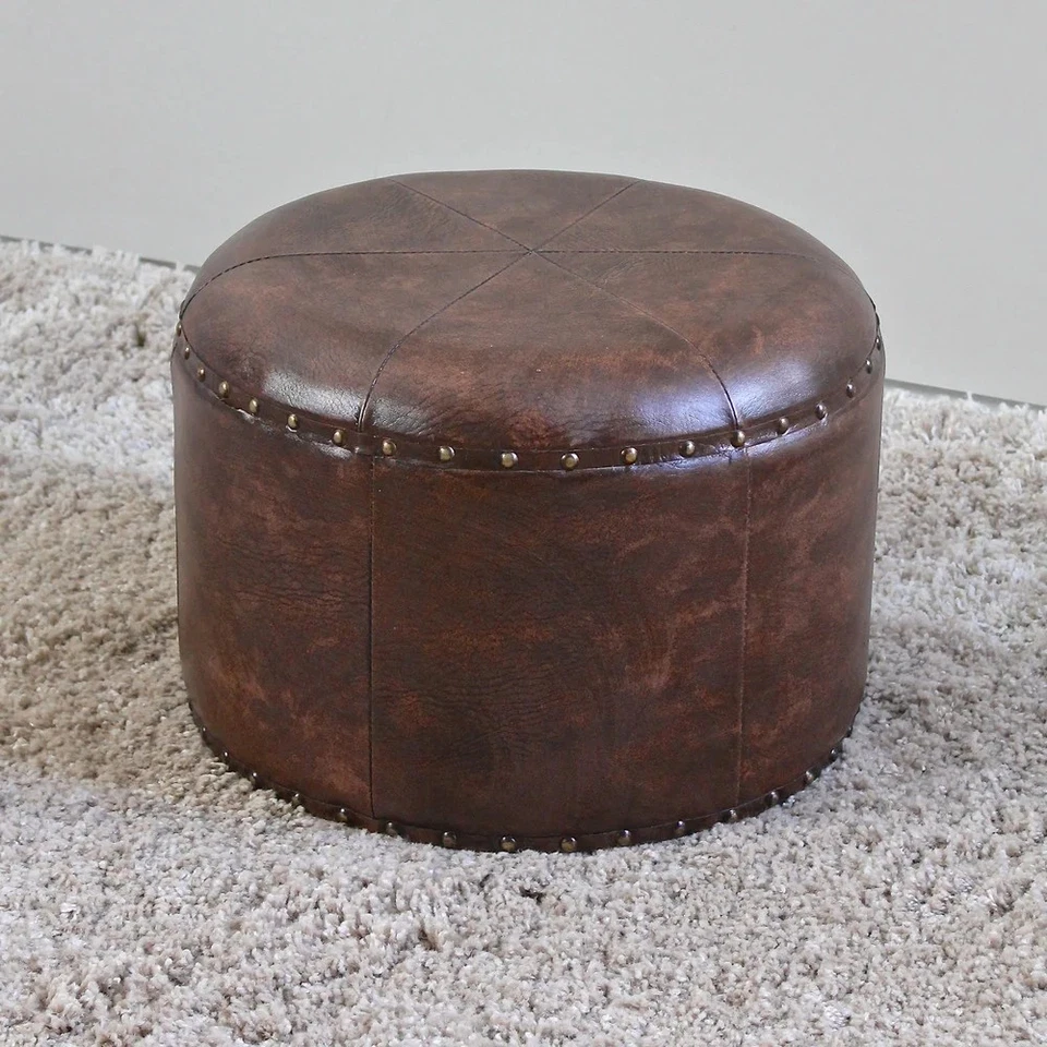 International Caravan Carmel Round Ottoman Stool Mixed Patchwork Small - Image 2 of 4