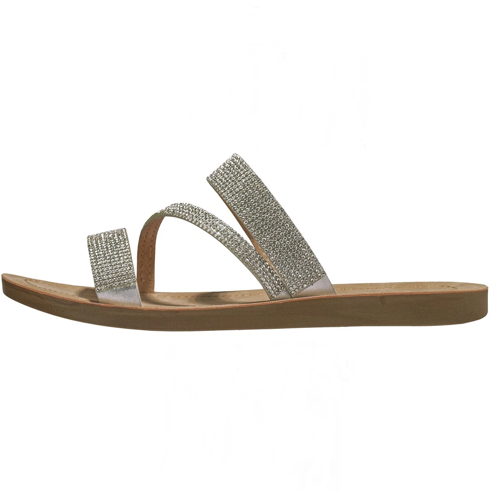 Sandalias Alpine Swiss para mujer con estrás elegantes zapatos planos de verano con tiras Foto 4 de 4
