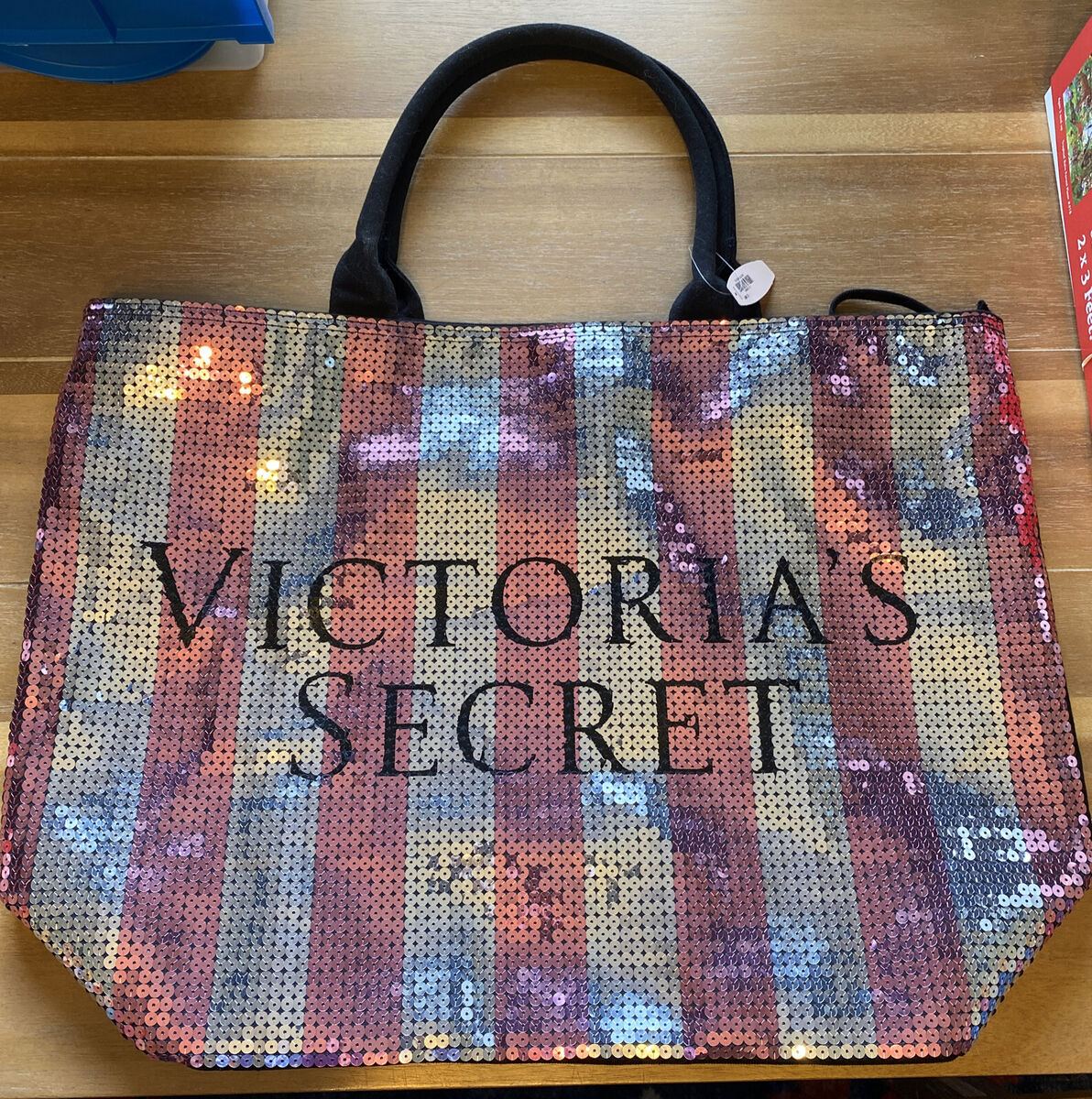 Victoria's Secret Pink & Silver Sequin Stripe Weekender Tote Bag  Limited Edition