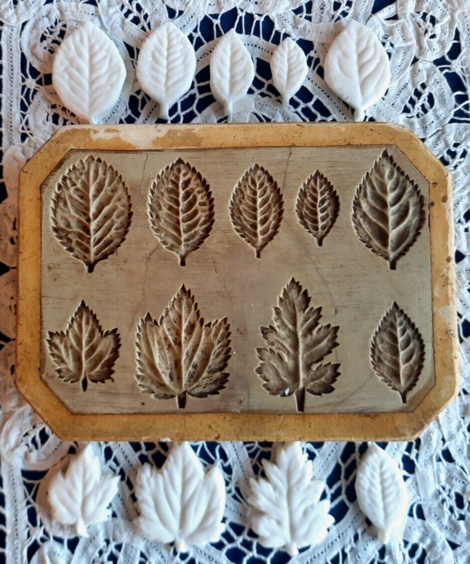 Antique Springerle Chocolate Cookie Press Mold 9 Leaves B