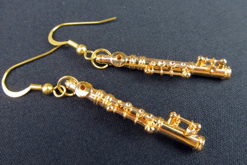 Flute Earrings Miniblings Flute Woman Flutist Music Orchestra Gold Plated+Box - Picture 5 of 6