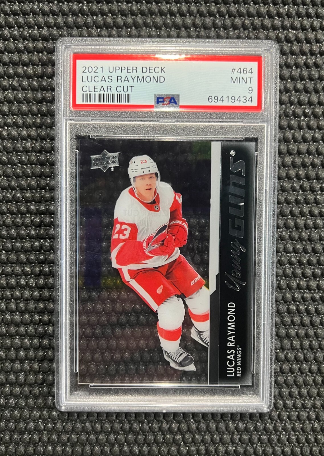 2021-22 Upper Deck #464 Lucas Raymond Young Guns YG Clear Cut Rookie RC PSA 9