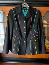 ESCADA VINTAGE FITTED BLAZER BLACK RAINBOW PIPING 38 US 6 PRISTINE