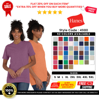 Hanes 4980 Unisex Short Sleeve Crew Neck Tee Lightweight