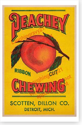 peachey tobacco Peachey Ribbon Cut Chewing Tobacco Retro Scotten Dillon Co. Advertising  Poster