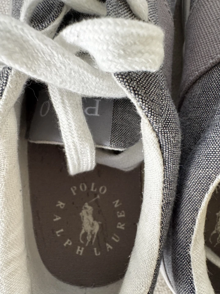 Polo Ralph Lauren Tenis Zapatos Unisex Niños Talla 3.5 Gris Lona Zapatillas con Cordones Foto 4 de 4