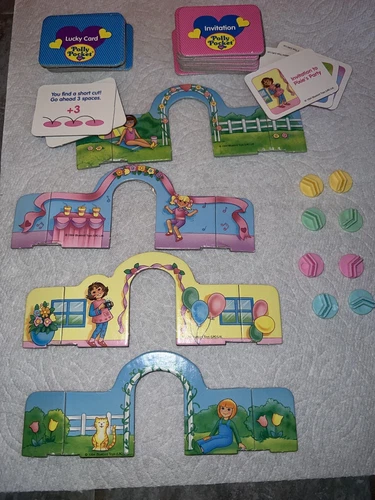 POLLY POCKET " PARTY GAME "  REPLACEMENT Pieces HOUSE PARTITIONS Clips & CARDS
