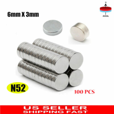 100X 6x3mm Magnet Super Strong Round Rare Earth Neodymium N52 Magnets 1/4''x1/8''