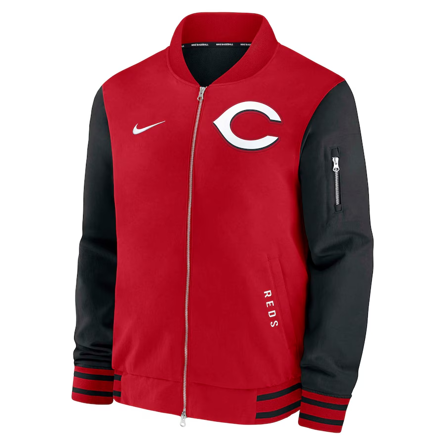 Cincinnati Reds Nike Authentic Collection Dugout Full-Zip Bomber Jacket  2025 MLB