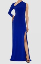 B A by Betsy  Adam Women's Blue Asymmetric-Neck One-Sleeve Gown Dress Sz 2