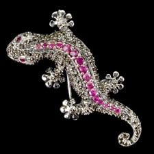 925 Argent Sterling Broche Seulement Rond Rubis 3mm Marcassite Gecko