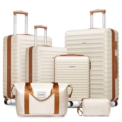 ABS Luggage Sets 6 Pieces, Expandable Suitcase Sets with Duffel Bags, White