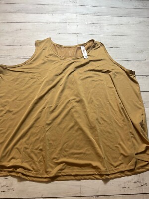 Real Essentials Women's Burnt Yellow Round Neck Mesh Back Tunic Tank Top Size 2X