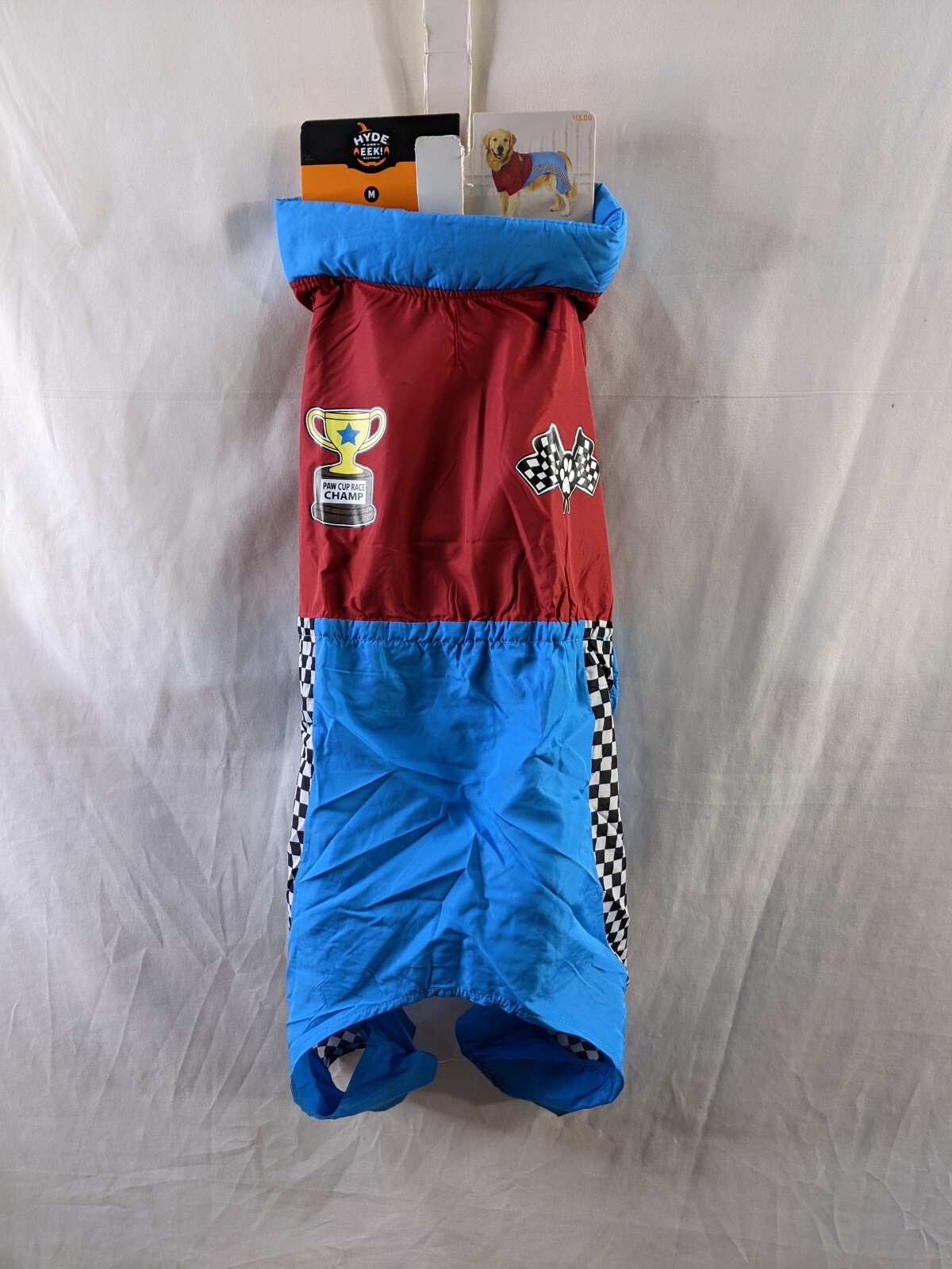 Race Car Driver Dog Costume Medium Red Blue Halloween Dress Up Cute New