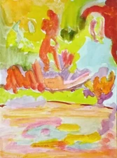 Free Shipping inthe US-Art Original Watercolor Painting-Abstract Floating 8x6"JW