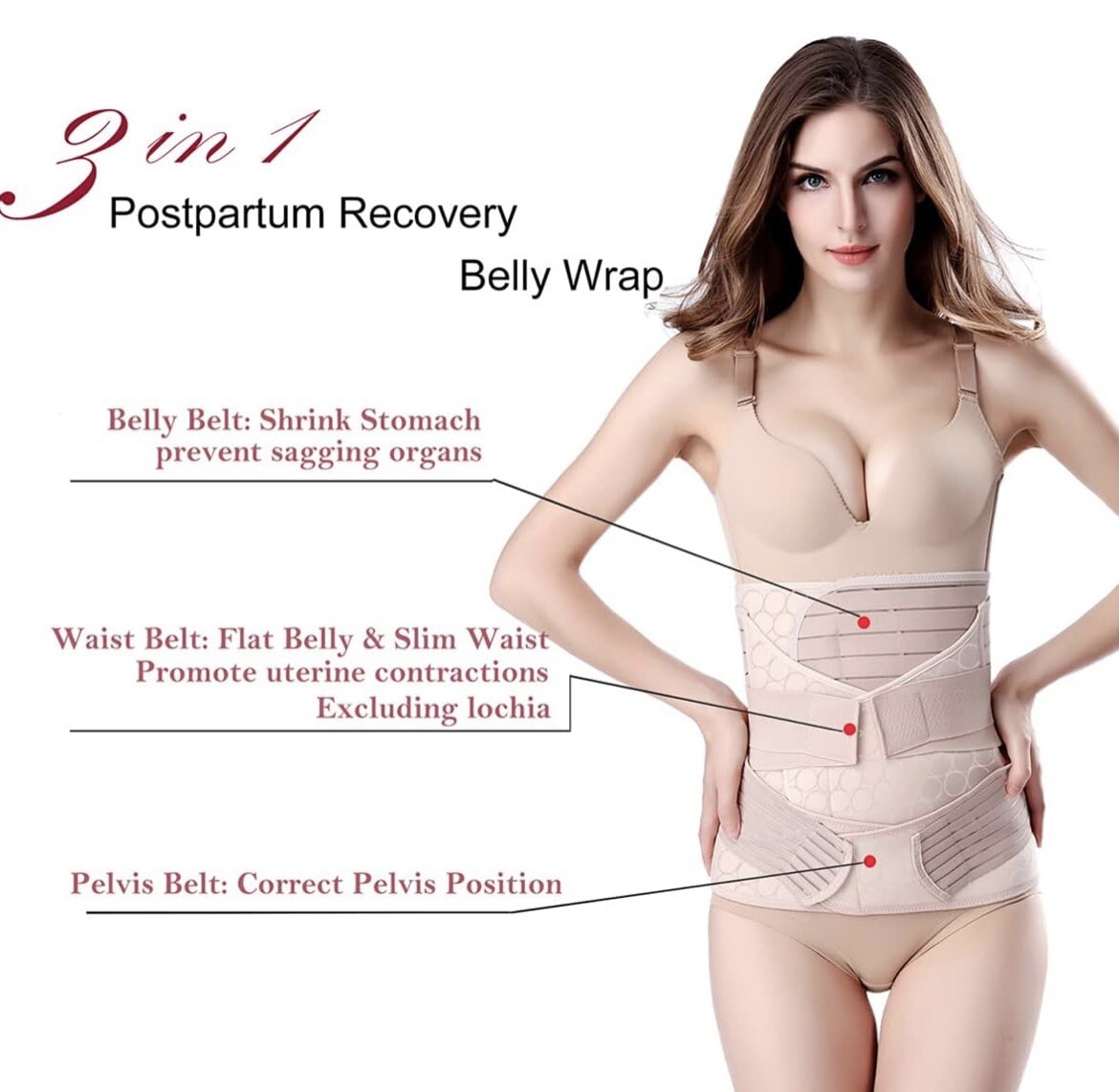 3 in 1 Postpartum Belly Wrap Shapewear in Beige - One Size Support Recovery-image