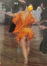 Orange Fringe Latin Competition Dress Made With Swarovski Crystal's Fits Size4-6