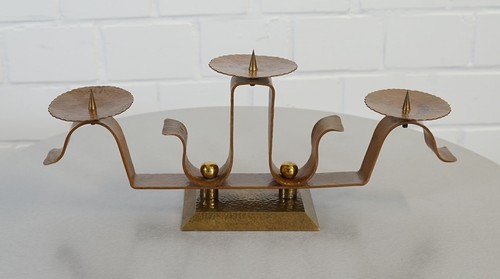 Brutalist Style Kupfer Kerzenständer 3 flammig Ahlström & Ehrich Ära 60er Jahre - Bild 3 von 9