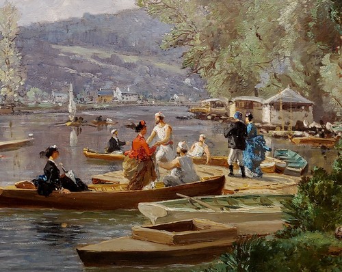Émile Laborne - Domingo en Bougival - Pintura al óleo - c.1873 impresionista francés - Imagen 4 de 12