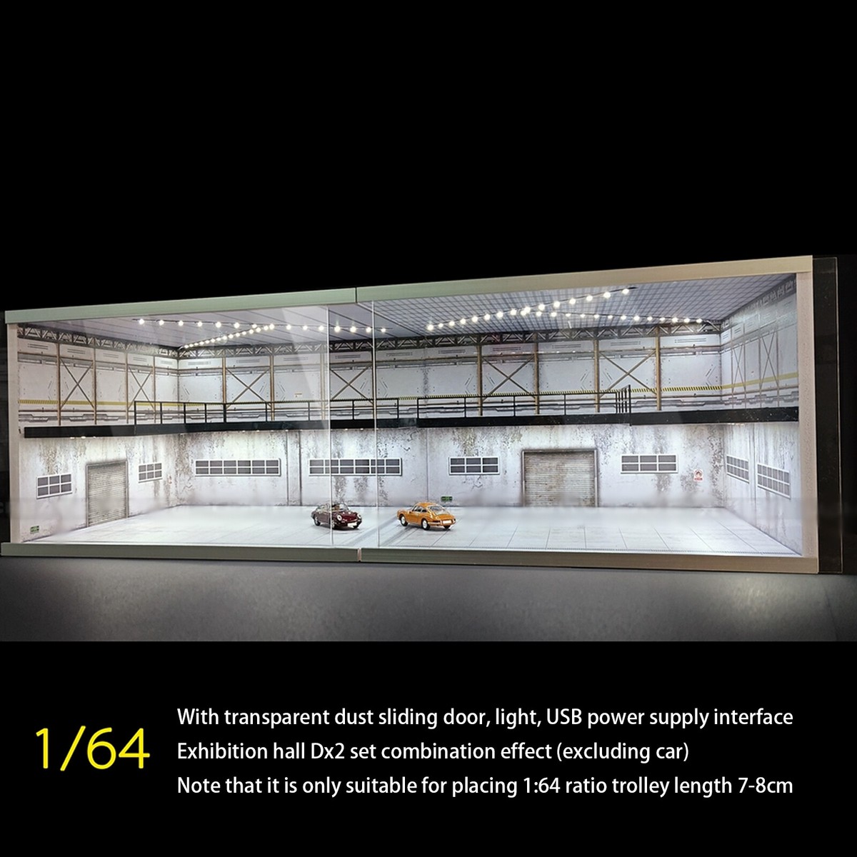 Diorama 1/64 Car Garage Showroom Model LED Lighting Scene Display