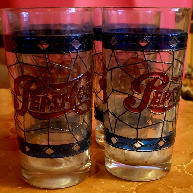 Vintage Pepsi Cola Tiffany Style Stained Glass Set Of 4 Glasses eBay