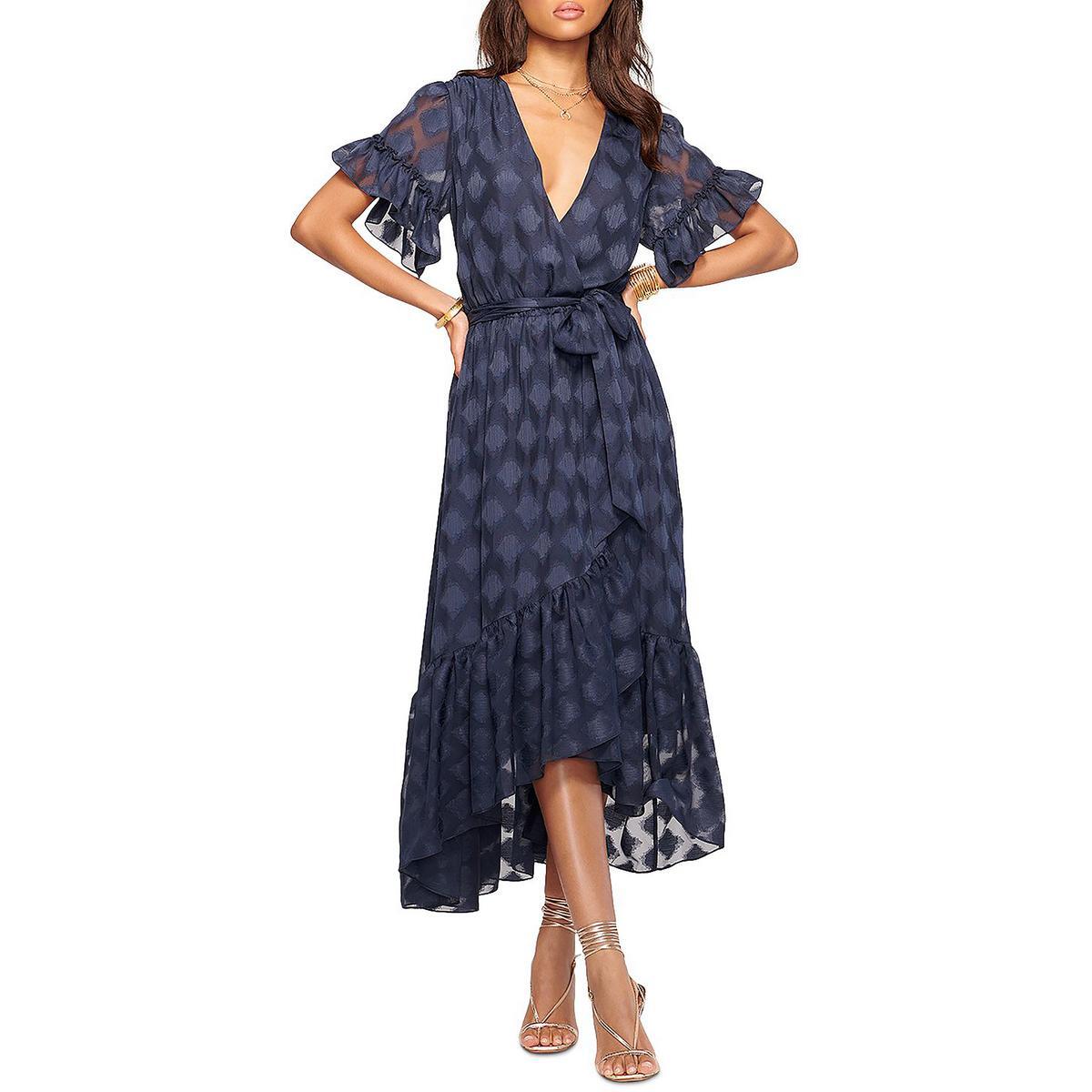 Женское дневное платье с запахом Ramy Brook Asya темно-синего цвета с оборками и низкой посадкой XS BHFO 6146