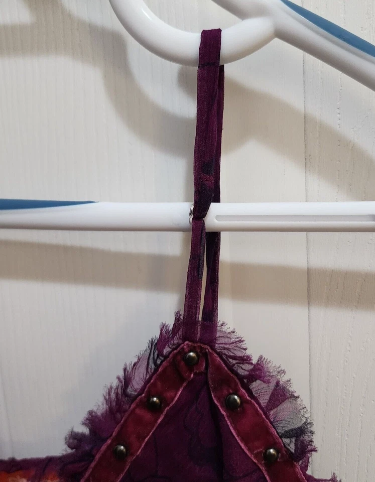 Blusa transparente fluida sin mangas Choice Calvin Klein púrpura floral 100 % seda talla M Foto 3 de 4