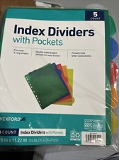 Index Dividers with Pockets - Fits Most 3-Ring Binders 5 COUNT School Supplies