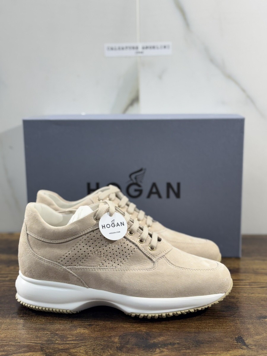 【送料&関税込】Hogan Interactive Suede Sneakers Hogan Interactive Frau Sportschuhe Veloursleder Beige Luxury