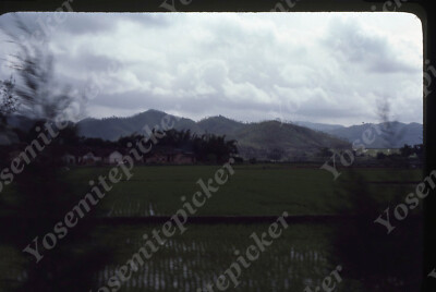 sl06 Original Slide  1970's China outside Canton farm field train view 656a