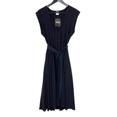 Sonia Rykiel Womens Cap Sleeve Pleated Belted Fit & Flare Dress Black Sz 40 NWT
