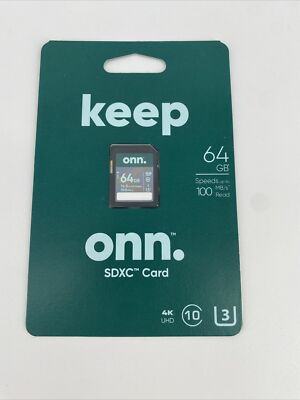 onn - 64GB SDXC Flash Memory Card, up to 100MB/s read speed