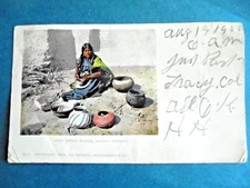 Antique 1899 Moki Indian Woman Making Pottery Hand Colored RPPC Postcard