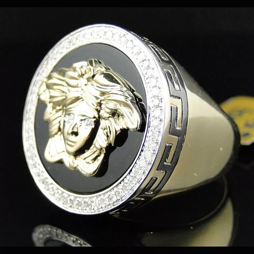 0.70 Ctw Lab Created Diamond 14K Yellow Gold Plated Custom Medusa Men's Ring - Picture 3 of 5