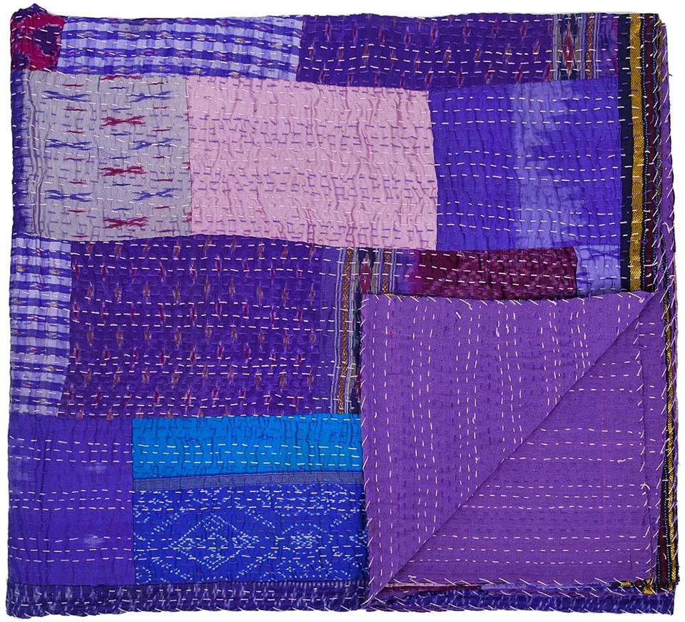 Colcha Kantha vintage retazos india hecha a mano edredón manta de algodón Foto 3 de 4