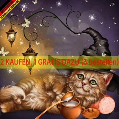 5D DIY Full Round Drill Diamond Painting Halloween Cat Kit Home Decor 40x40cm