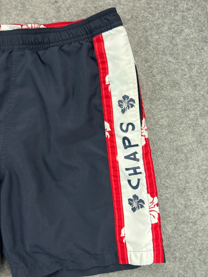 CHAPS 夏威夷游泳裤短裤男式小号蓝色红色水上运动网眼衬里 — 第 4/4 张图片