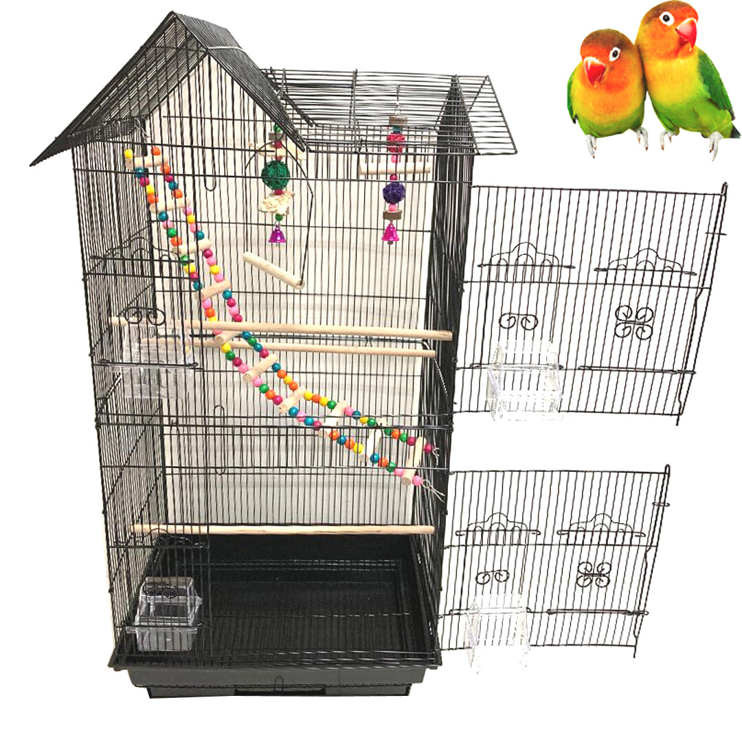 39-Inch Roof Top Large Flight Bird Cage w/Toys Small Quaker Parrot