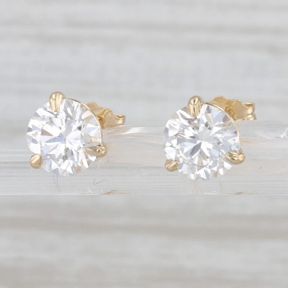 2.15ctw Lab Grown Round Diamond Stud Earrings 14k Yellow Gold Studs IGI E VVS2 - Image 2 of 4