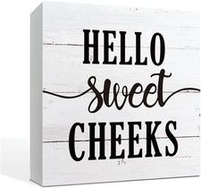 Bathroom Decor Sign - Hello Sweet Cheeks, Box Sign Tabletop Decors, Front Door D