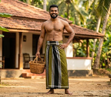 Authentic Ceylon Handloom Lungi - 100 Cotton Men's Sarong Dhoti - Free Shipping