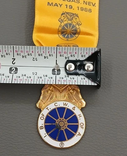 Teamsters Delegate Badge Keyring 6" Gold Yellow Ribbon 1986 Las Vegas Convention image 14