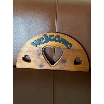 Rustic Wooden Welcome Sign Heart Cutouts Farmhouse Wall Decor Country
