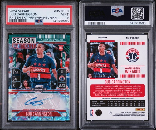 2024 Panini Mosaic Rookie Variation Bub Carrington INT Green SSP Auto 5/5 PSA 9!