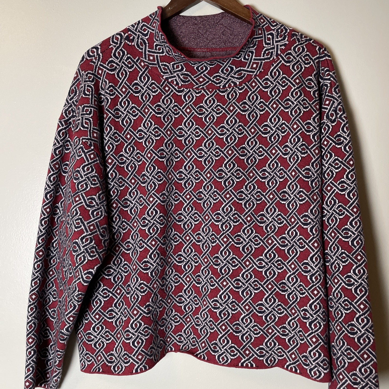 Anthropologie Maeve Sweater Womens XL Carys Mock Neck Geometric Knots Medieval