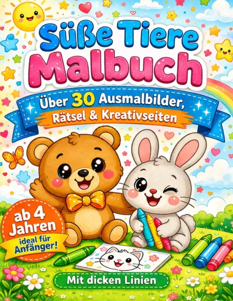 Malbuch SüßE Tiere FüR Kinder Ab 4 Jahren, Ausmalbuch, KreativitäT-image