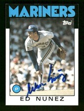 1986 Topps 511 Ed Nunez  signed auto autograph centered, blue sharpie ASC BXCP58