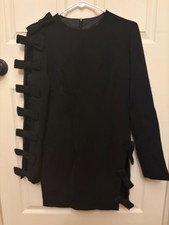 BOUTIQUE Black Long Sleeve Lined Party Dress Bow Accents Size Medium (M)  $350