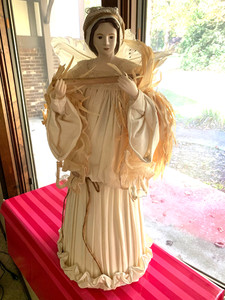 Christmas Angel Tree Topper Flute Natural Tones Cream Woodsy Earthy Vintage