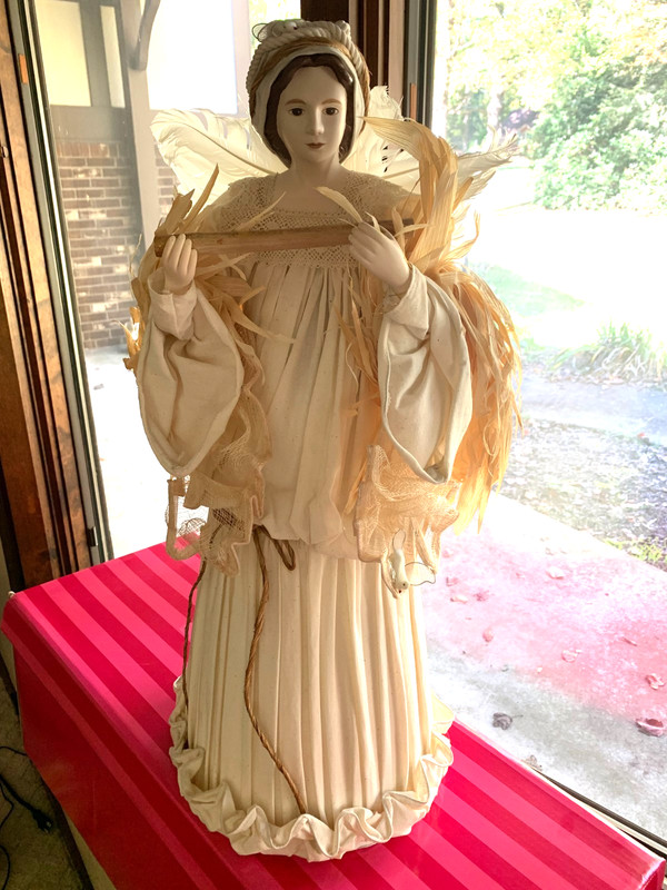 Christmas Angel Tree Topper Flute Natural Tones Cream Woodsy Earthy Vintage